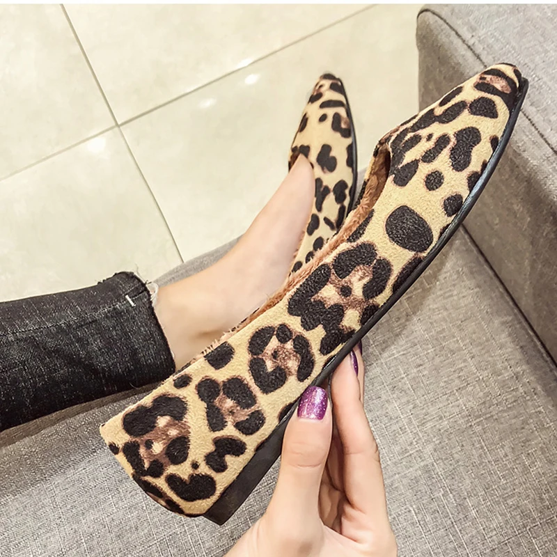 Gersri Sexy Leopard Women Flats Shoes Fashion Shallow All Match Pointy Toe Big Size 33-43 Loafers | Обувь