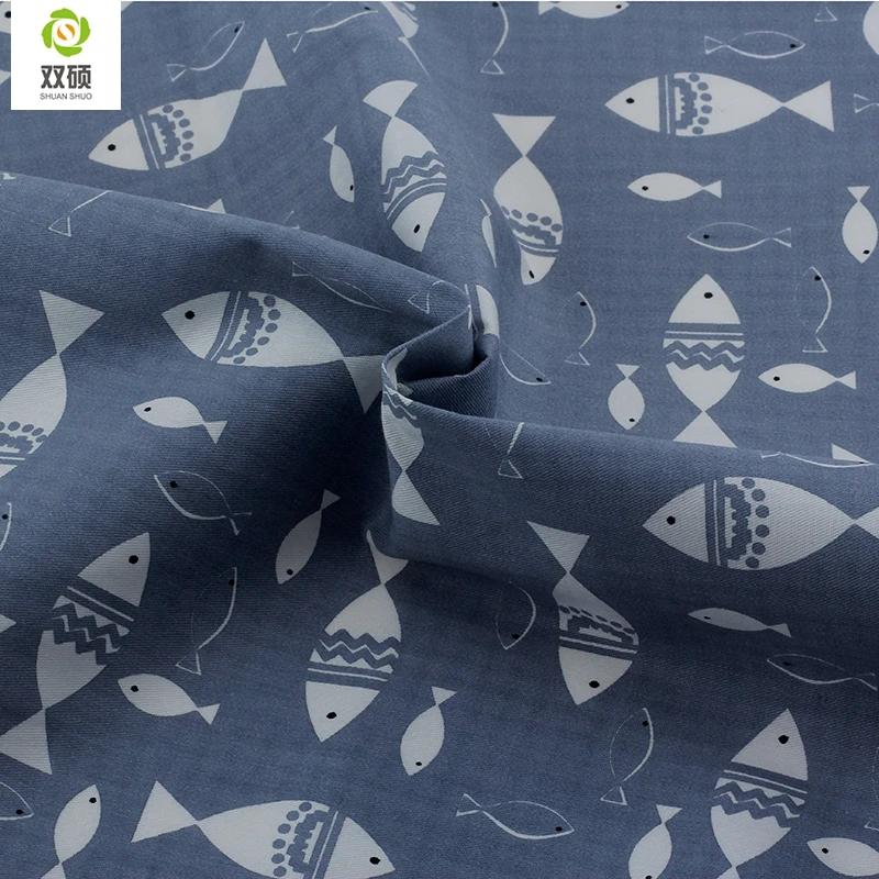 Темно серая Геометрическая серия набивная саржевая хлопковая ткань Лоскутная