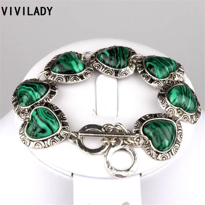 Vivilady Винтаж серебро Цвет Ювелирные наборы Для женщин естественного зеленого