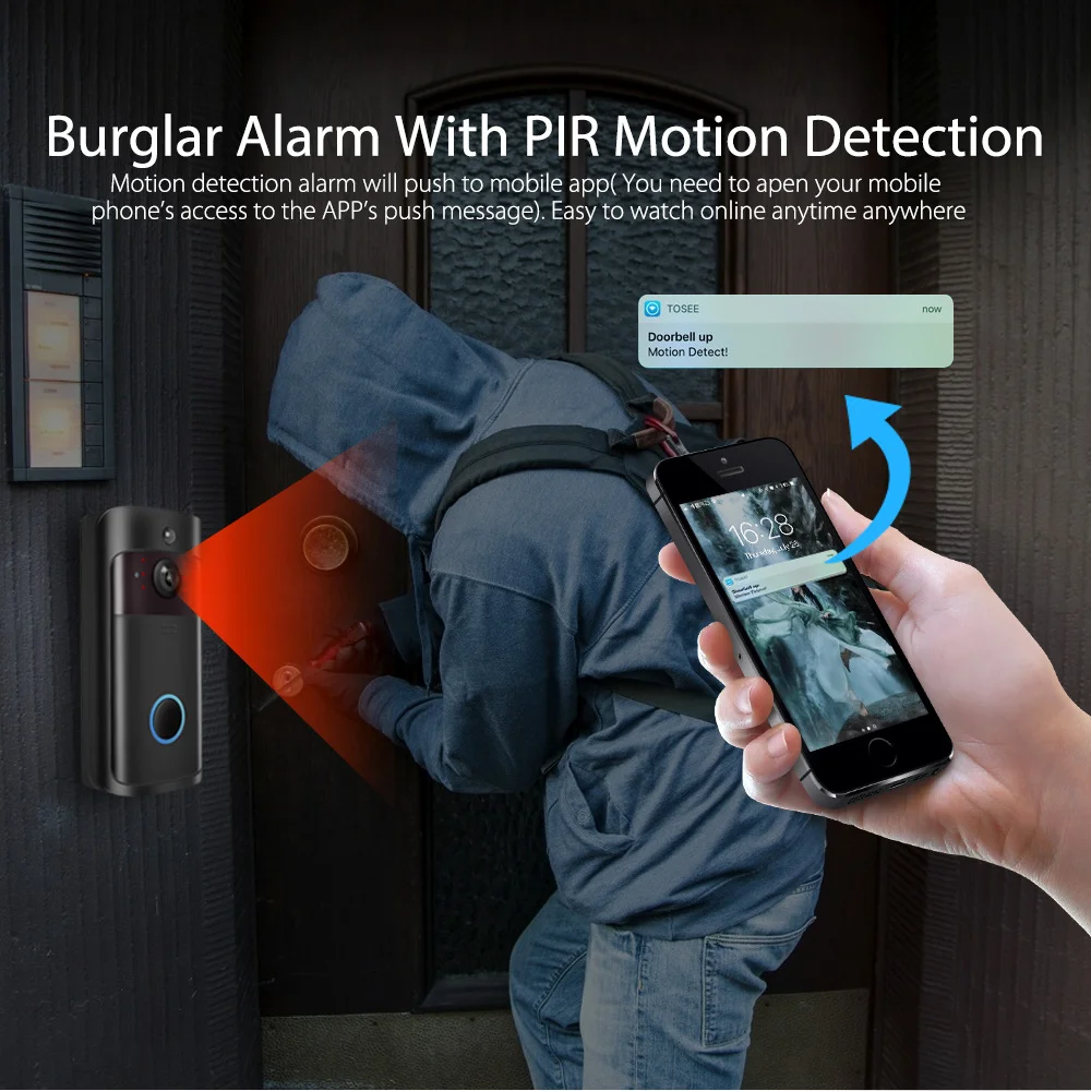 720P беспроводной умный WiFi дверной звонок видео визуальная запись удаленный