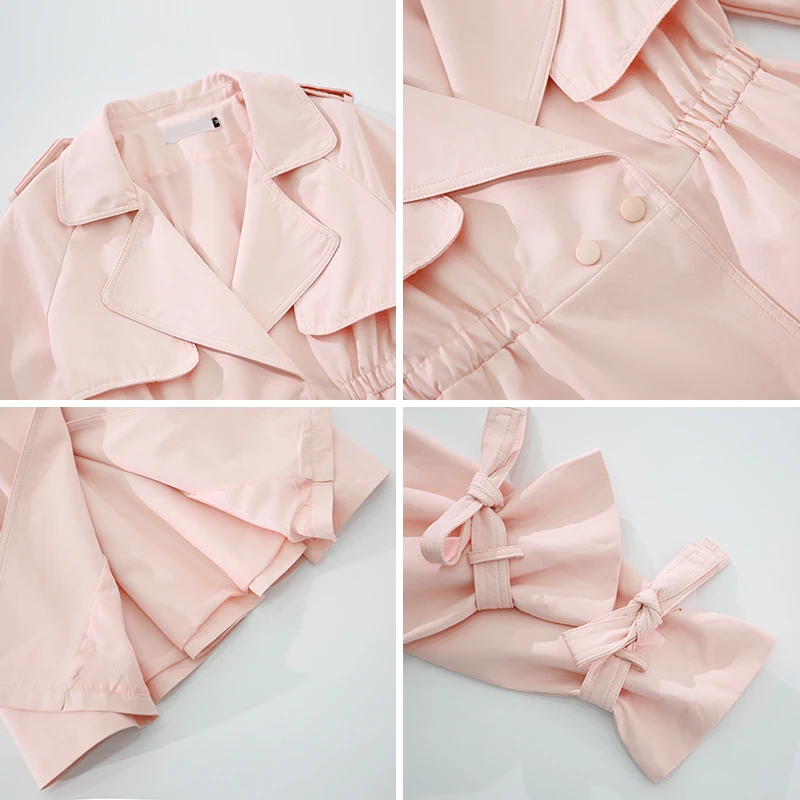 PERHAPS U women outwear casual solid single button pink khaki short coats trench notch collar C0028 |