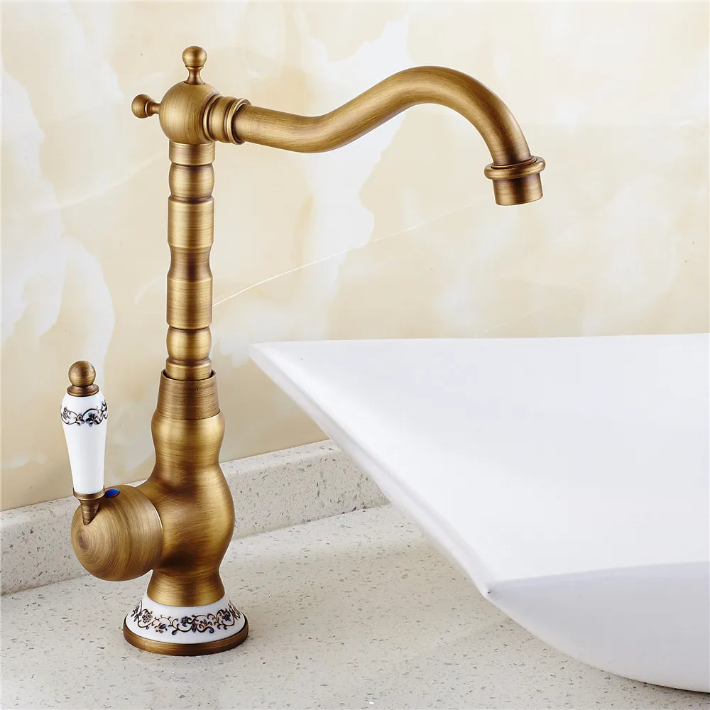 Uythner Antique Brass Bathroom Basin Faucet Ceramic Handle &amp Base Vessel Face Mixer Tap | Обустройство дома