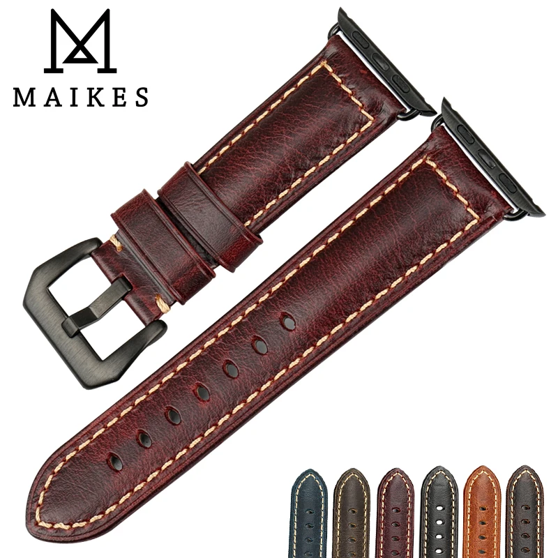 MAIKES красное масло Воск Корова кожа ремешок для часов для Apple Watch, ремешок 42 мм, 38 мм, версия/44 мм 40 мм серии 4, версия 1, 2, 3, ремешок наручных часов iWatch, ремешок для часов