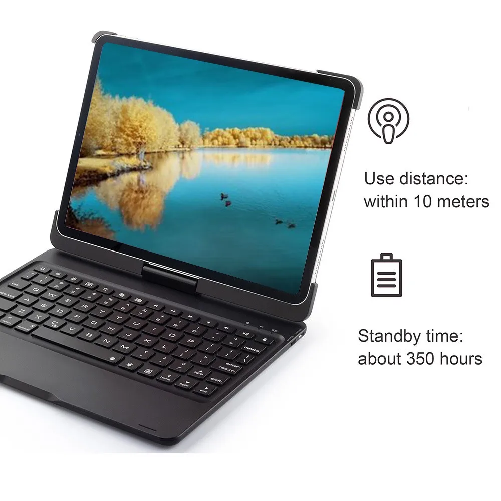 Чехол для iPad Pro 11 ’’ 10.5 ‘’ 9.7 ’’ 7 Цветная подсветка 360 Rotatio Крышка беспроводной клавиатуры Bluetooth Складная беспроводная клавиатура