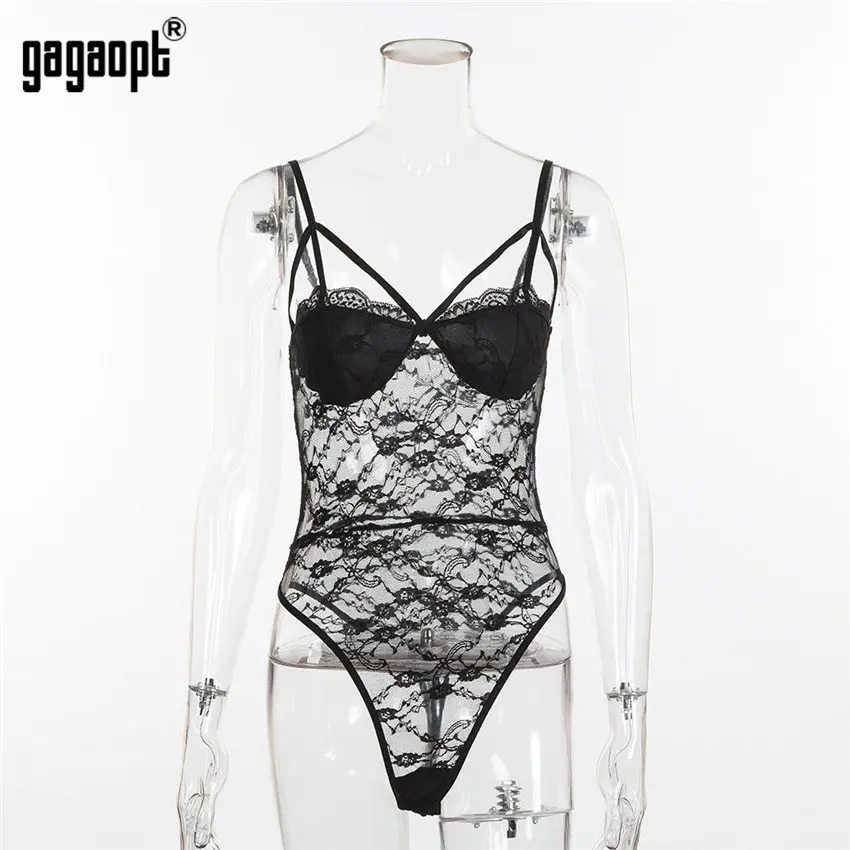 Черный Gagaopt, Кружевное боди для женщин, повязки, перспективный сексуальный боди, Белый/Черный боди, комбинезон - Цвет: Черный