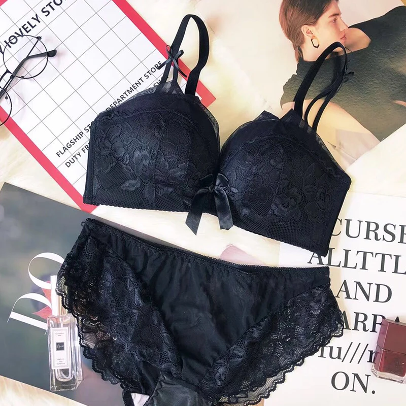 Красный синий и черный кружевной Бескаркасный бюстгальтер женский комплект