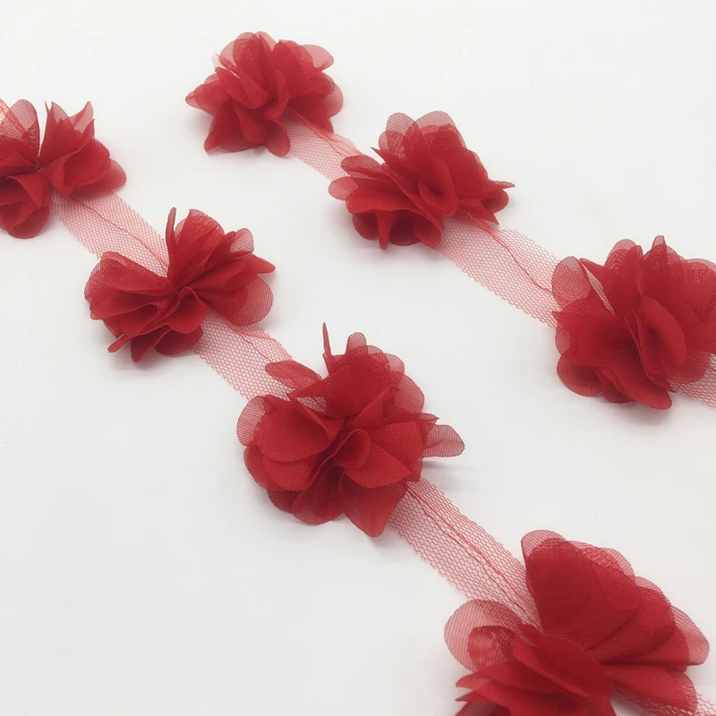 13 шт./ярд 3D красные шифоновые Кластерные Цветы свадебное платье свадебная ткань - Фото №1