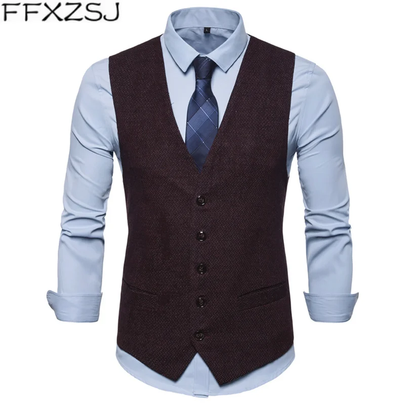 

FFXZSJ spring 2019 men's single-breasted casual business suit vest European size fit mens suit vest mens sleeveless suit vest