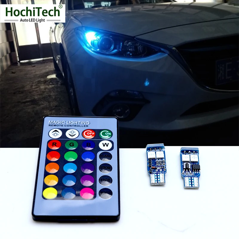 Светодиодные Автомобильные лампы T10 W5W RGB с пультом дистанционного управления для