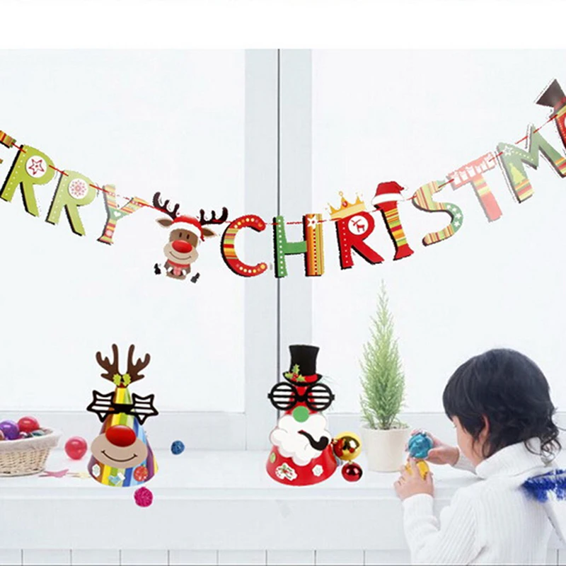 Рождественские бумажные украшения баннер флаг Новогоднее украшение для