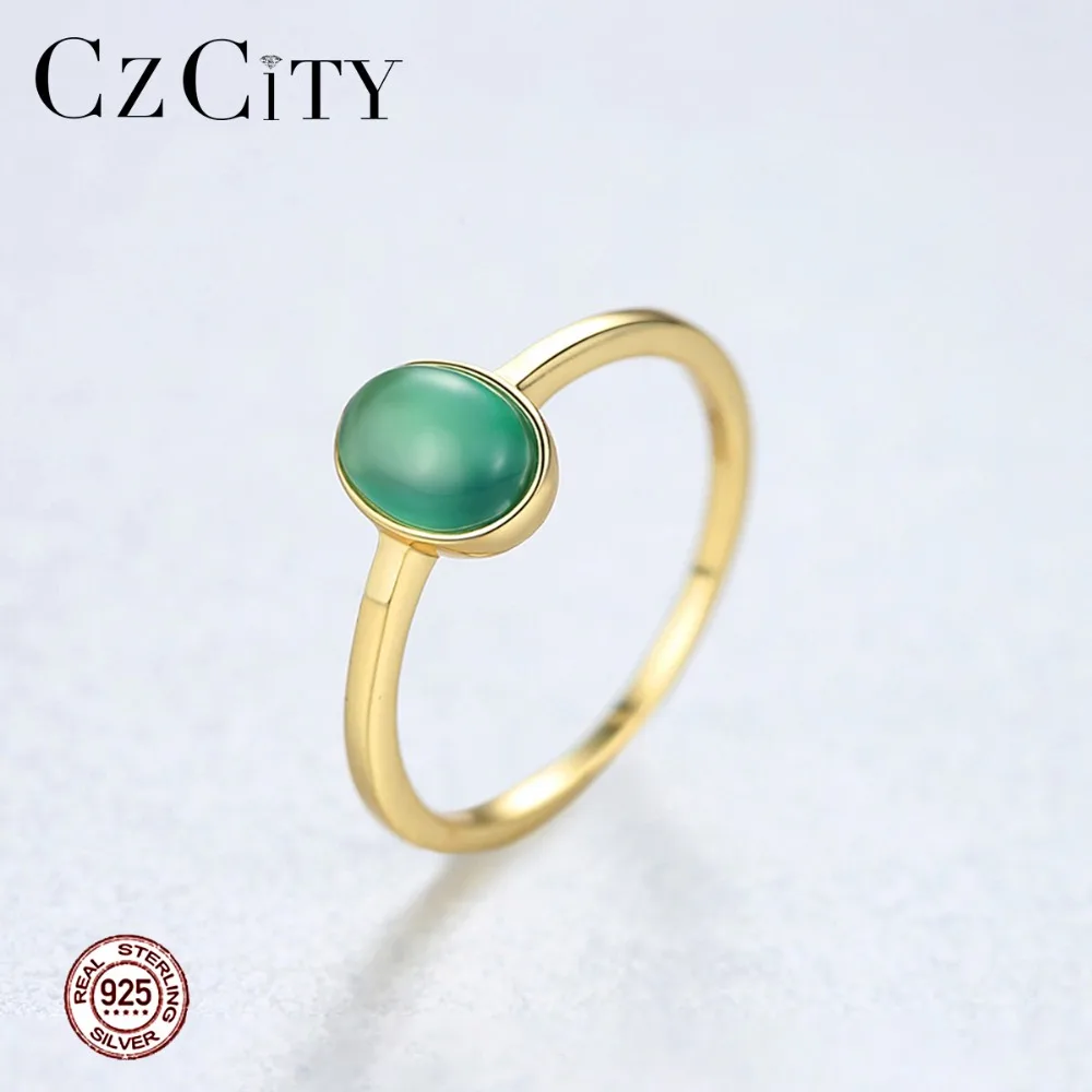 CZCITY натуральная 925 стерлингового серебра овальный изумруд кольца для Для женщин