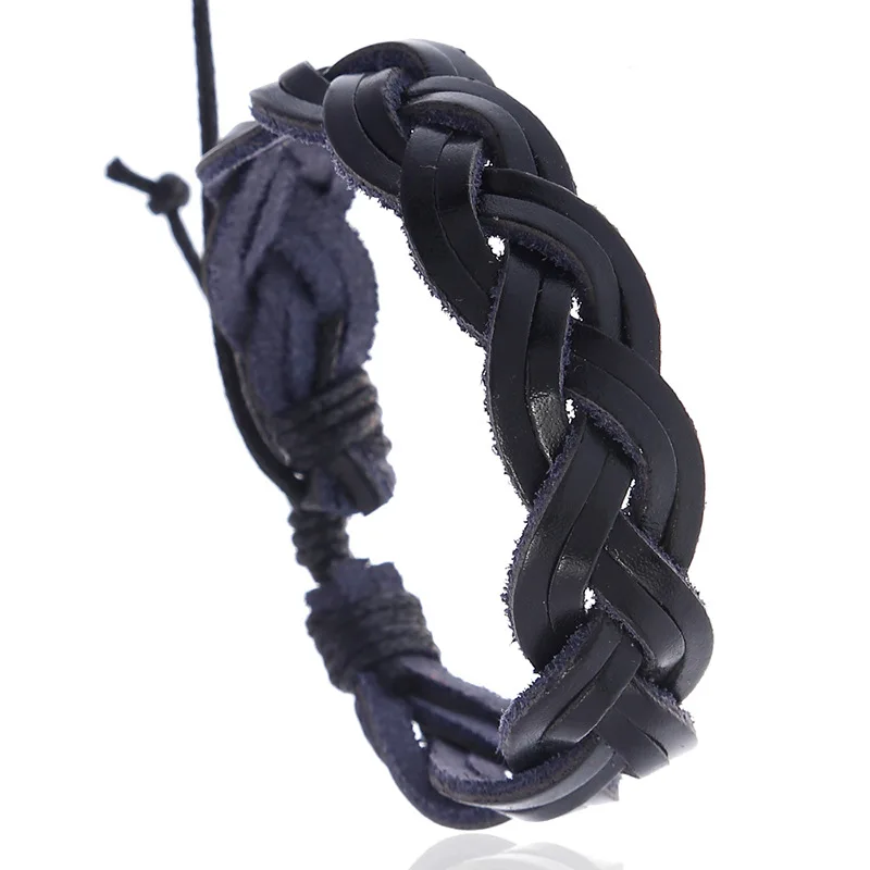 Кожаный плетеный браслет ручной работы регулируемый размер низкая цена модные