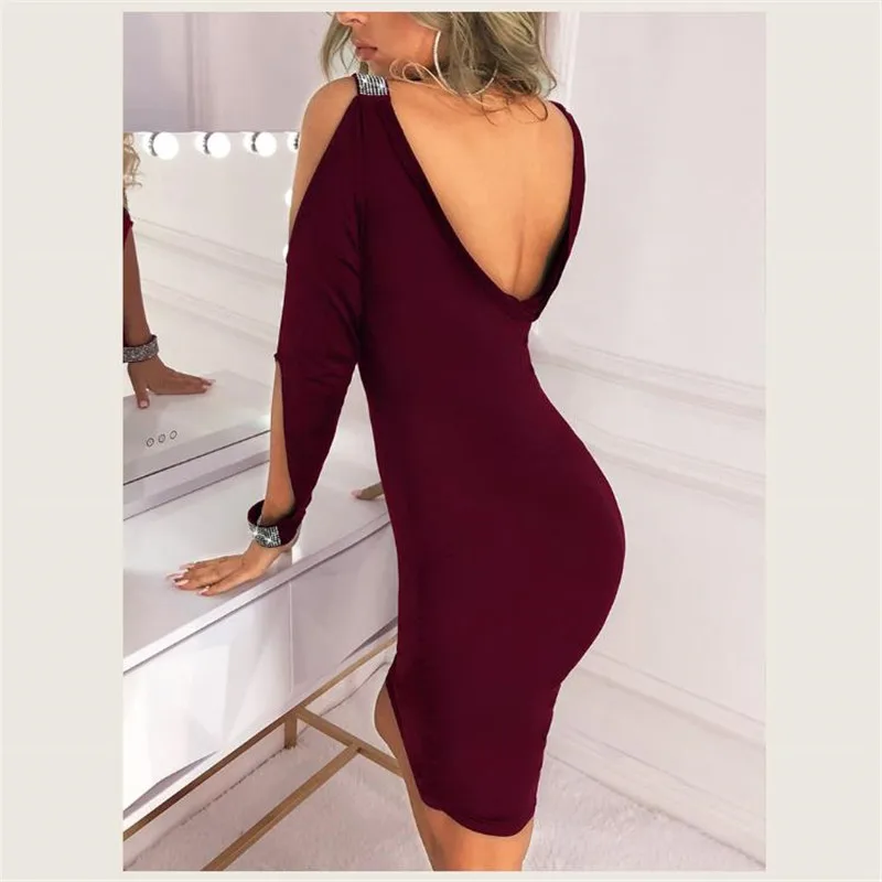 Женское сексуальное платье с открытыми плечами глубоким v-образным вырезом