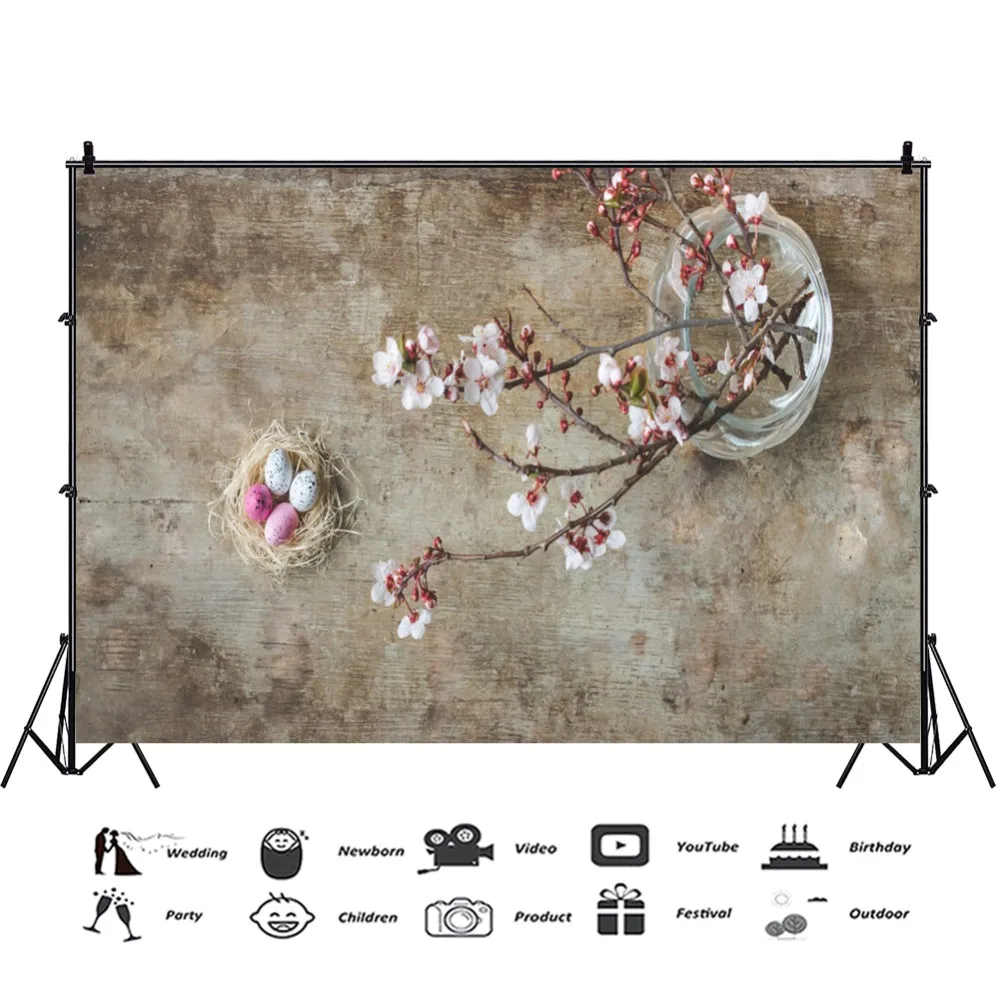 Laeacco Photo Backdrops Easter Eggs Hay Nest Spring Flowers Old Dark Wooden Board Newborn Photography Backgrounds Studio | Электроника