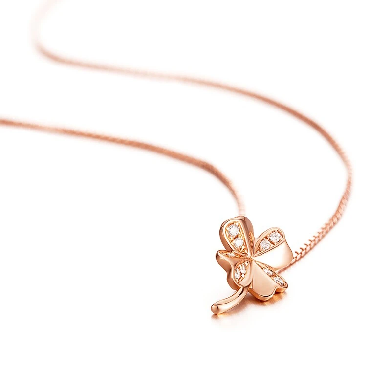 Aazuo Real Diamonds 100% 18K Rose Gold Micro Paved Lucky Four Leaf Pendent With Chain Necklace gifted for Women Wedding Au750 | Украшения и