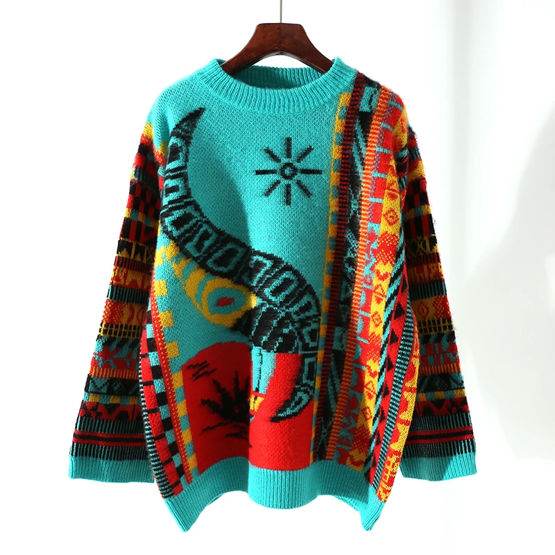 Новый Винтаж Для женщин Мода Ретро Богемия Трикотажные Свободный пуловер свитер