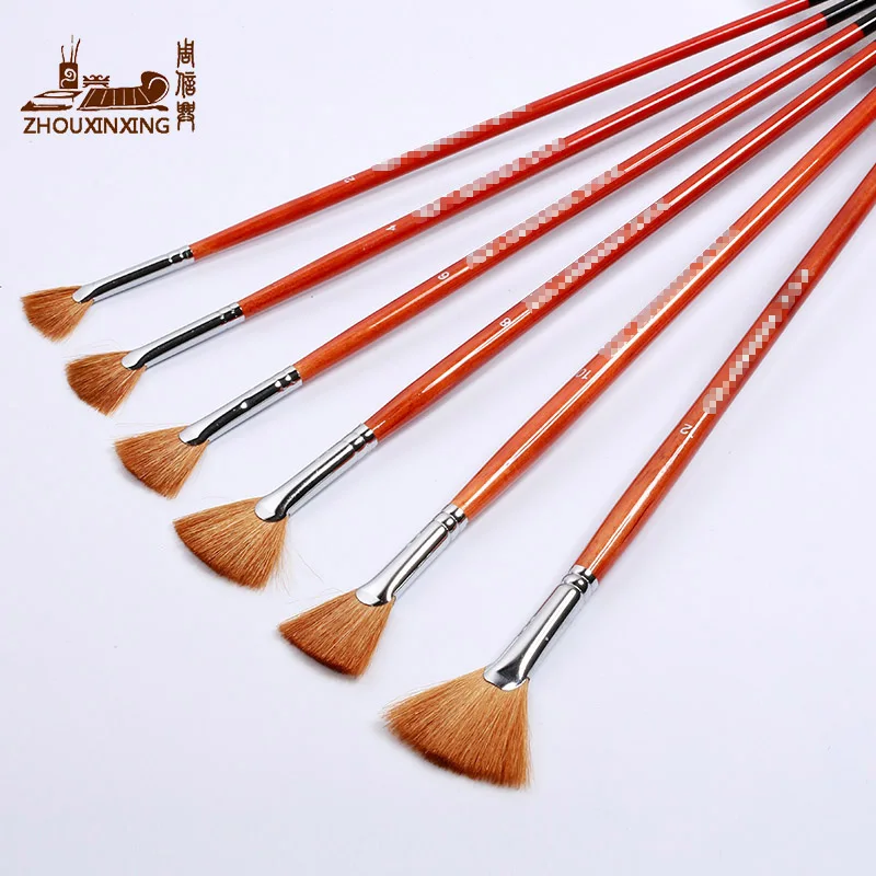 

Zhouxinxing Brown yellow wool sheep tail fan shap brush for oil painting Artist dedicated pen 6 pcs set water chalk Art painting