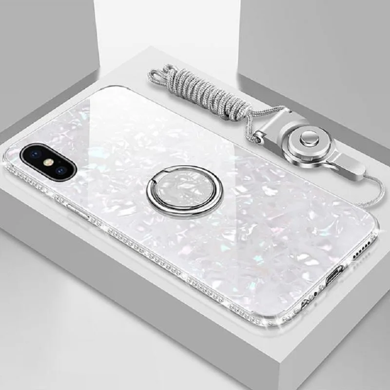 Чехол для iphone X XR XS 11 pro Max Finger Ring Kickstand чехол 8 7 6 6s Plus Bling Conch Shell закаленное покрытие