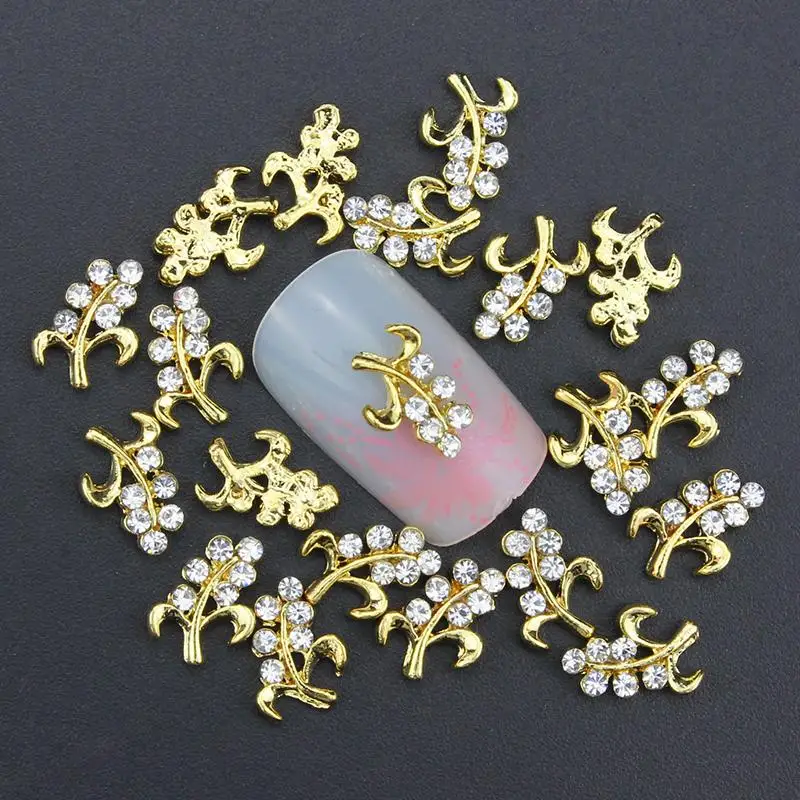 10 шт Блестящий Золотой филиал 3D прозрачные стразы для дизайна ногтей украшения