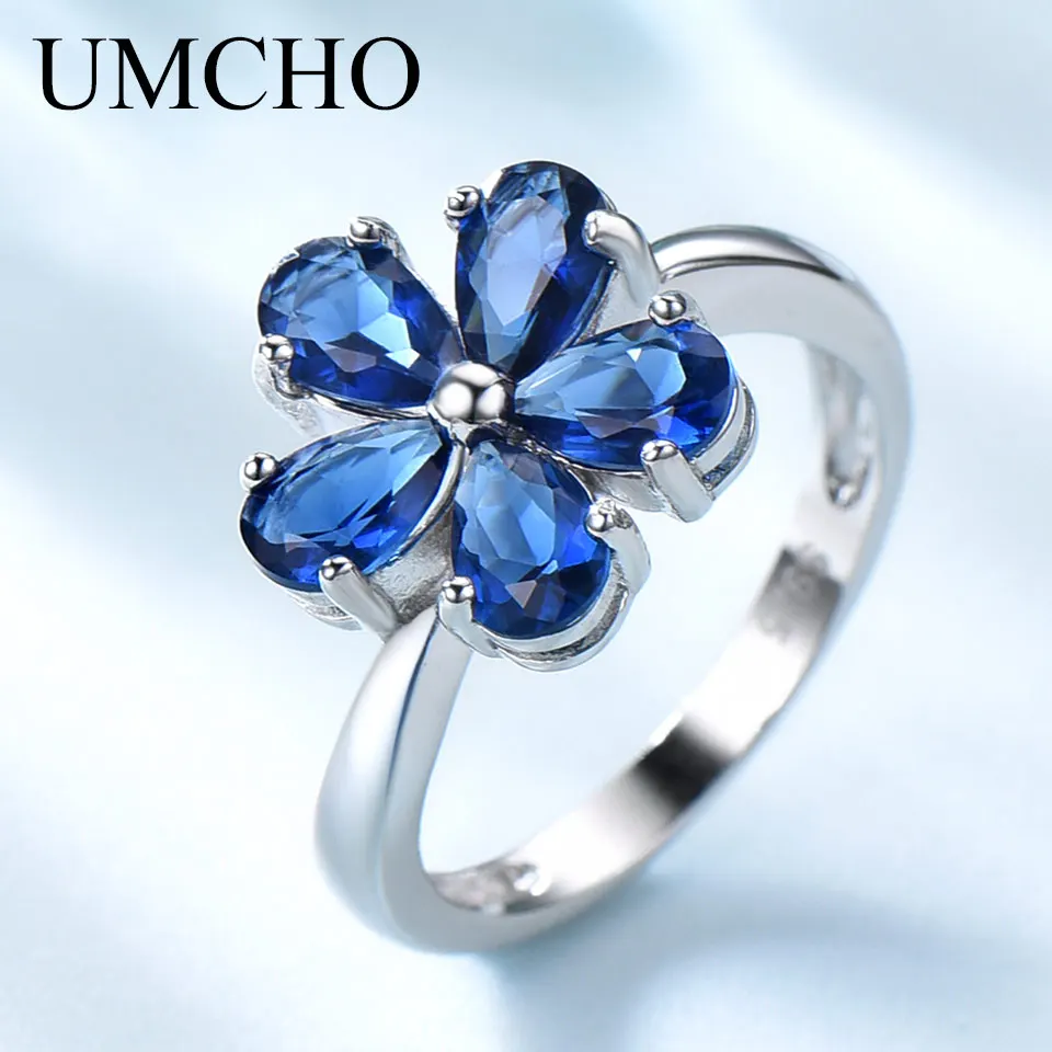 Женское кольцо UMCHO из серебра 925 пробы с цветком и синим сапфиром романтичные