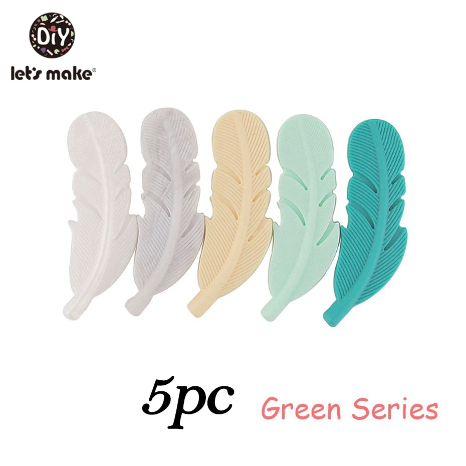 green series Let'S Make, 5 шт./10 шт., силиконовый прорезыватель, бисер с перьями, аксессуары ручной работы, прорезыватель, игрушки для новорожденных, подарок для ребенка, прорезыватель - Color: green series