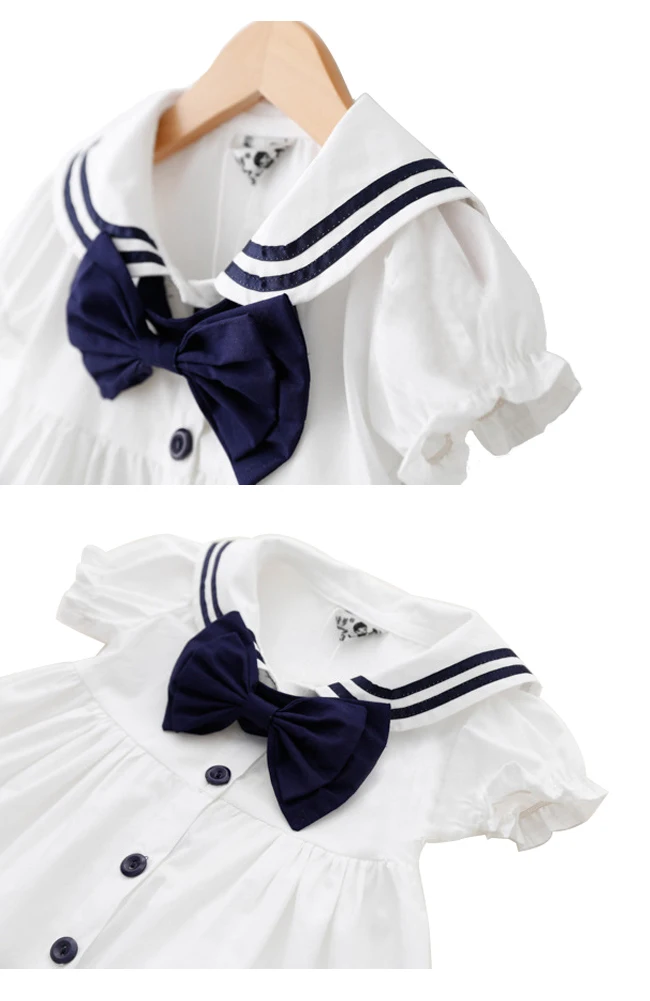 Girls Dresses Little Shirt Dress Navy Style Sailor Collar Bow Tie Puff Sleeves | Детская одежда и обувь