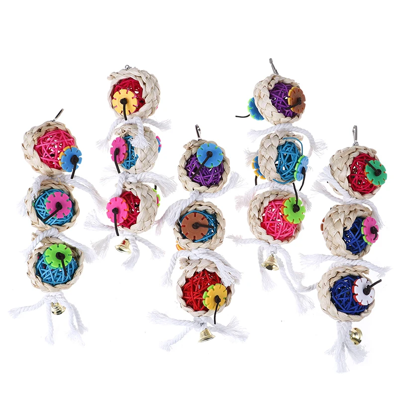 

1pc Parrot Swing Toys Chewing Toy Colorful Braid Rope Ball Toy Hammock Hanging Toy For Cages Accessories Random