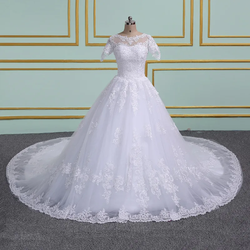 

Robe de mariage Luxury Ball Gown Wedding Dresses 2019 Applique Pearls cathedral Train Bride Gown Vestido De Noiva