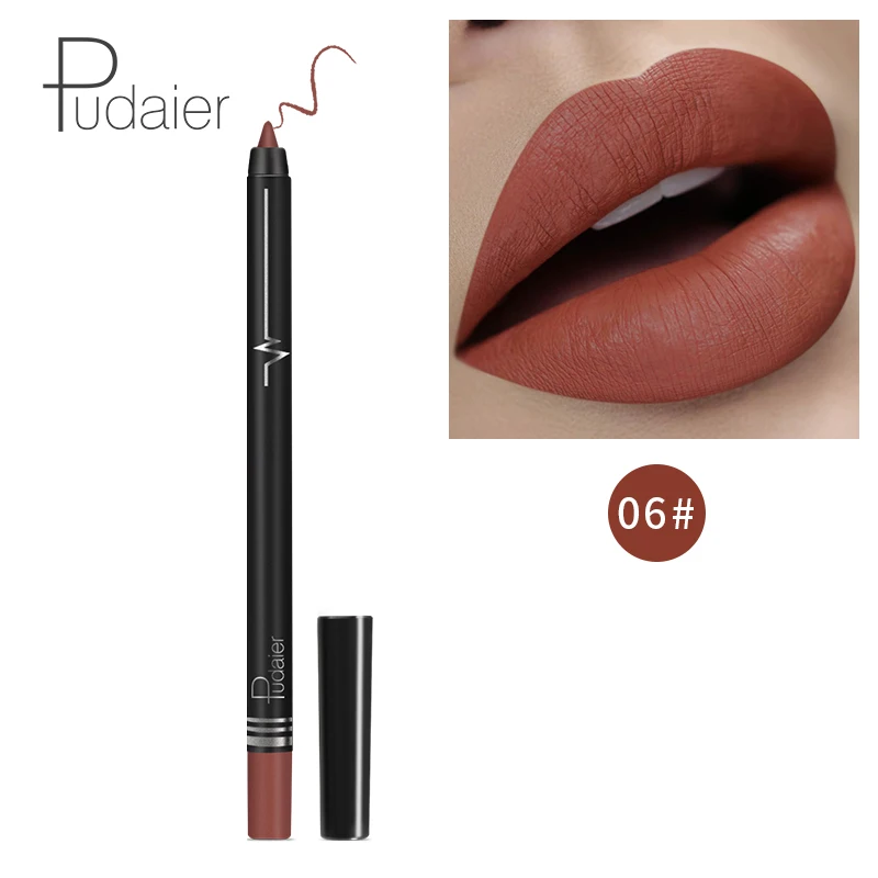 06 Pudaier макияж губ matte lip liner pencil waterpoof долговечный пикантные красные открытые помада ручка контур губ комплект серый, черный цвет PD013 - Цвет: 06