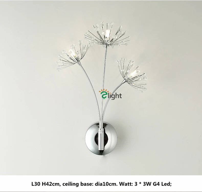 Скандинавский блеск Одуванчик Led G4 Led Настольная лампа хромированный металлический блеск K9 Кристалл Спальня деко светодиодный светильник освещение светильники