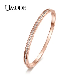 UMODE/бренд Модные ювелирные изделия Bijoux розовое золото цвет Половина Круг австрийские стразы манжеты браслеты и браслеты для женщин AJB0073 - Окраска металла: Покрытие из розового золота