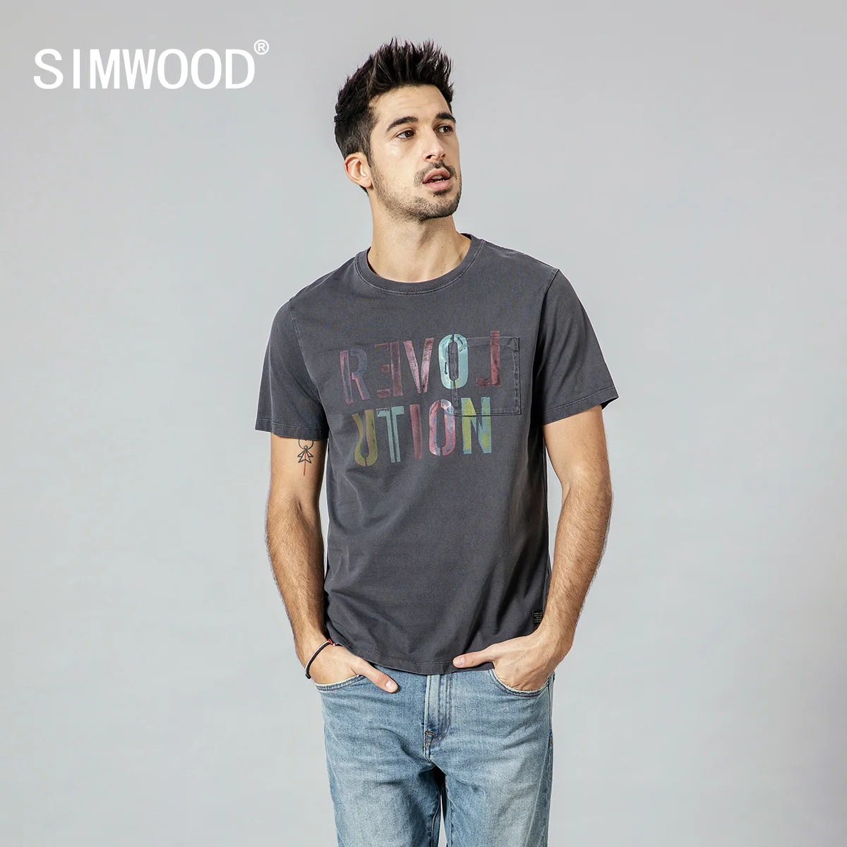 SIMWOOD 2019 летняя Новая Винтажная Футболка Мужской с принтами буквами хип хоп модная