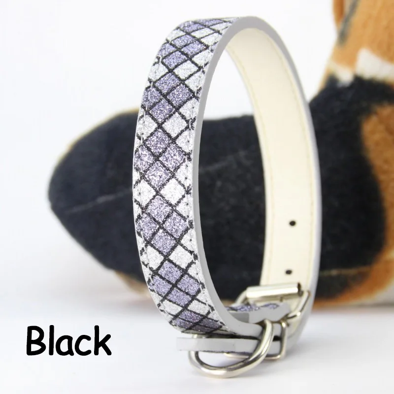 Black SUPREPET Bling решетки печати маленькая собака кошка воротник регулируемый Bling из искусственной кожи ремень Щенок Ошейник для котенка товары для домашних животных от XS до L - Цвет: Black