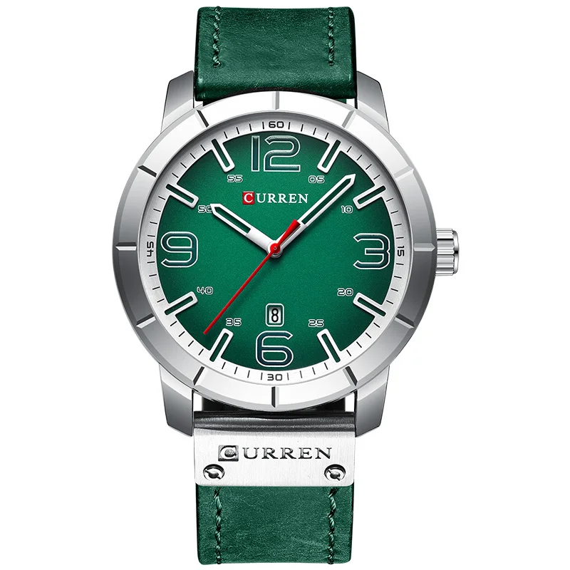 Silver Green CURREN Часы мужские повседневные спортивные часы Лидирующий бренд Роскошные синие кожаные кварцевые наручные часы военные водонепроницаемые мужские часы для мужчин - Цвет: Silver Green