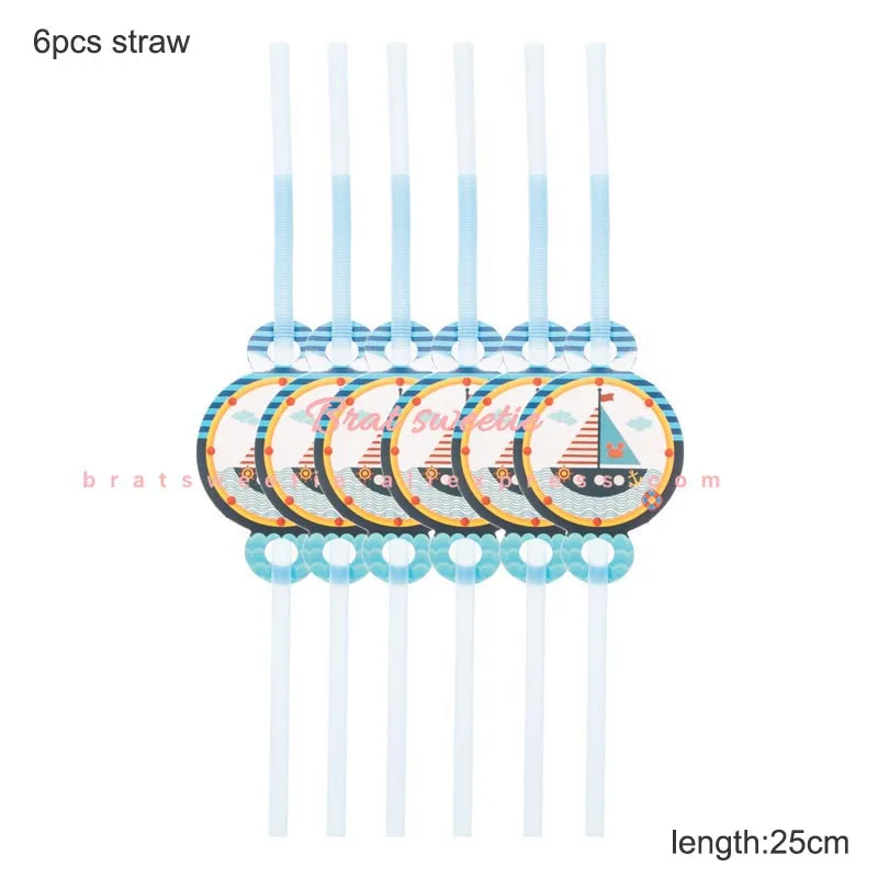 Nautical straw Морская тема одноразовые наборы посуды для детей день рождения украшения морской синий Лодка бумажные тарелки и стаканы вечерние принадлежности - Цвет: Nautical straw