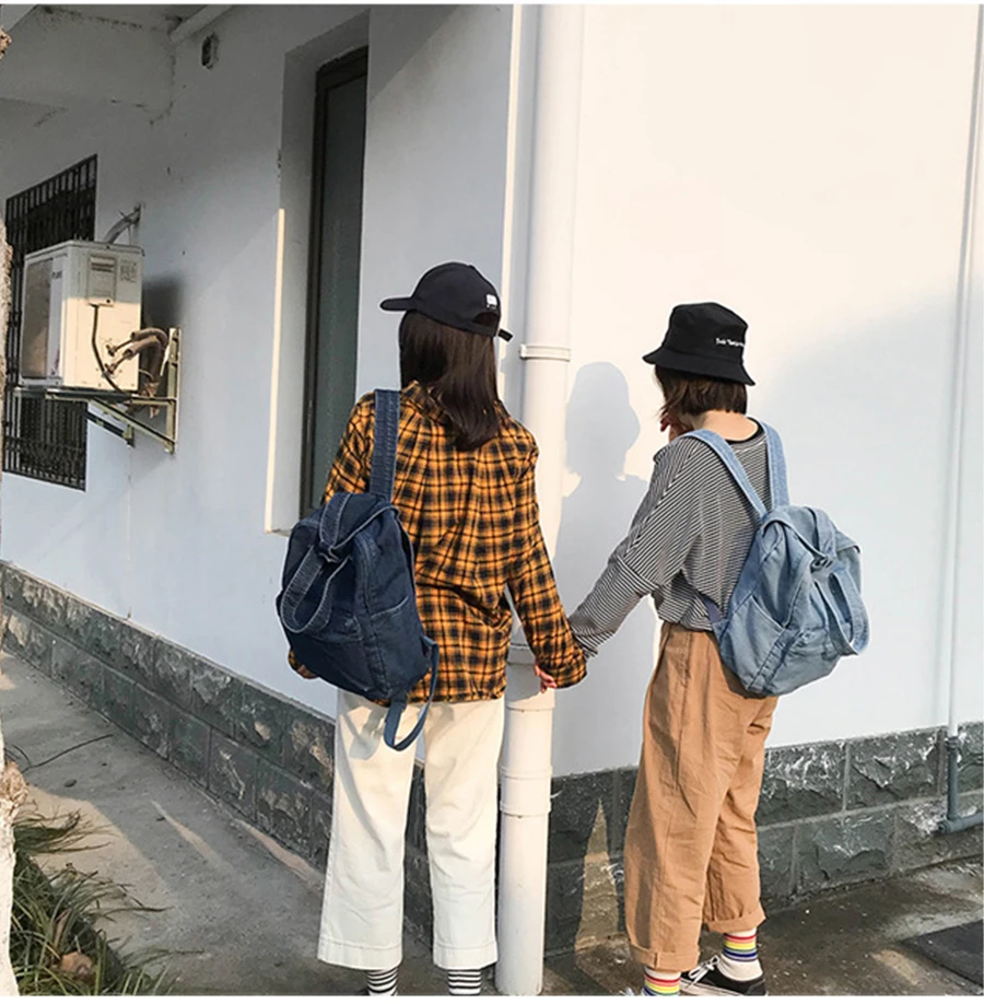 Harajuku джинсовая школьная сумка подростковый Одноцветный рюкзак дамские школьные сумки большой емкости модные дорожные рюкзаки кошелек для студента