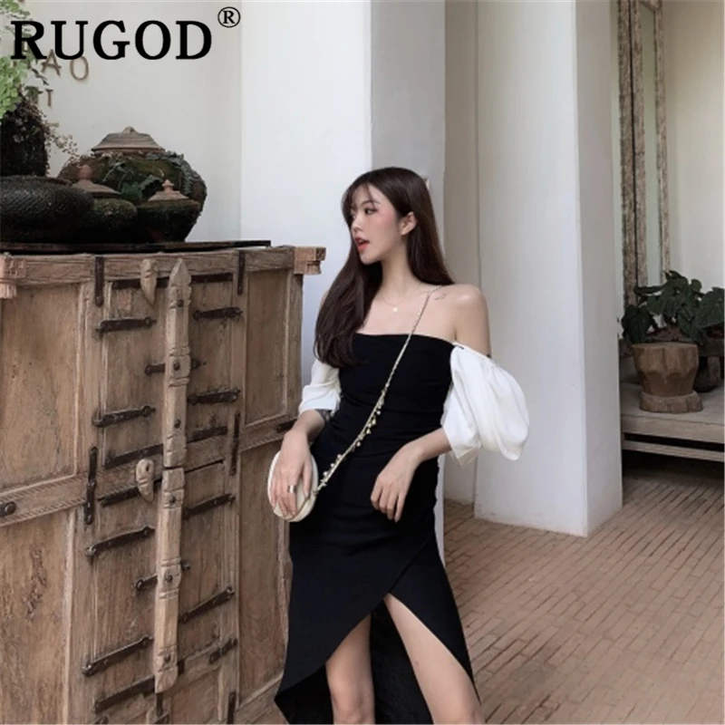 Женское длинное платье туника RUGOD корейские Необычные платья для вечеринок с