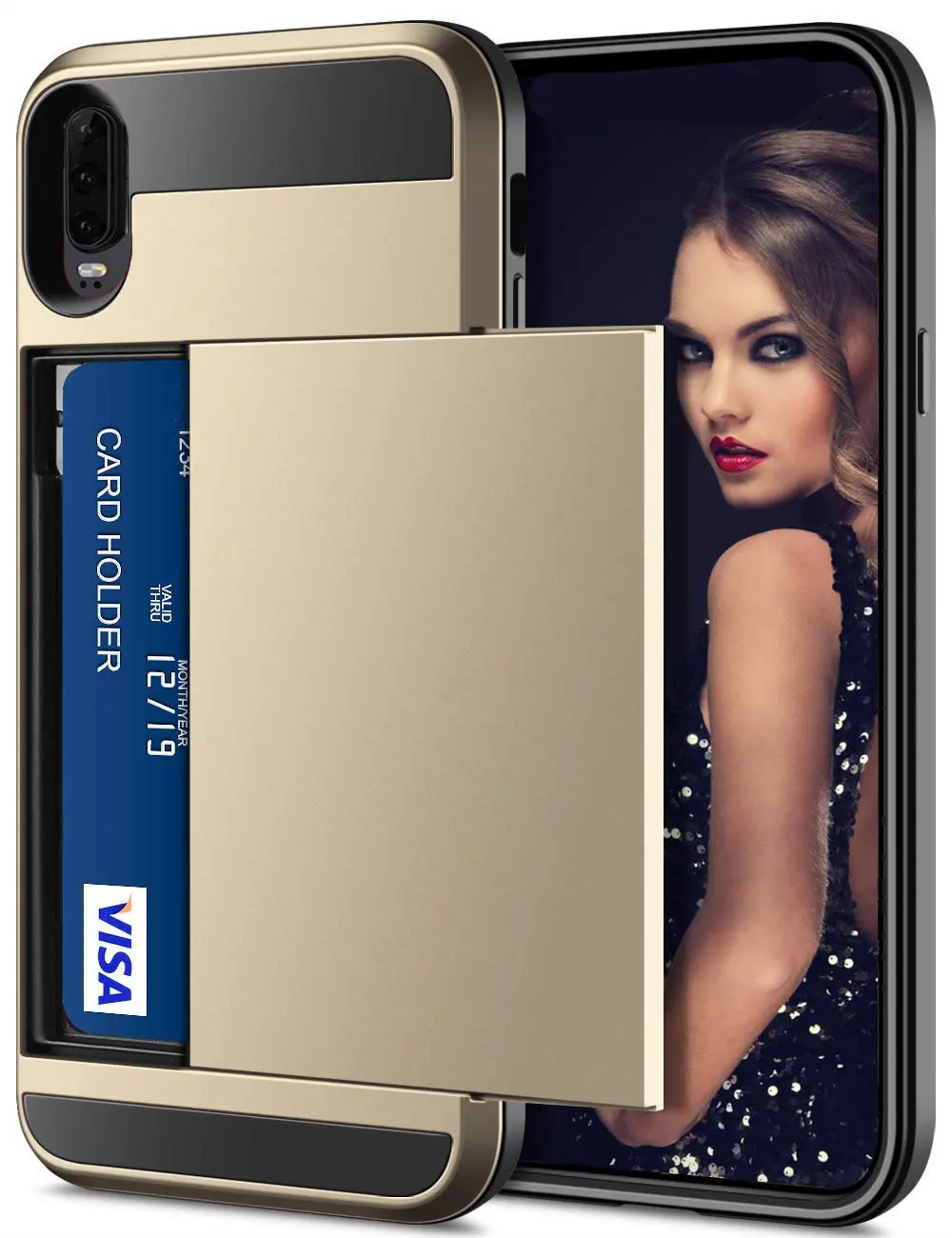 Gold Для huawei P30 Pro Lite P20 P Smart чехол с отделением для карт карман для раздвижной двери чехол для huawei P20 Pro LITE P smart P30pro - Цвет: Gold
