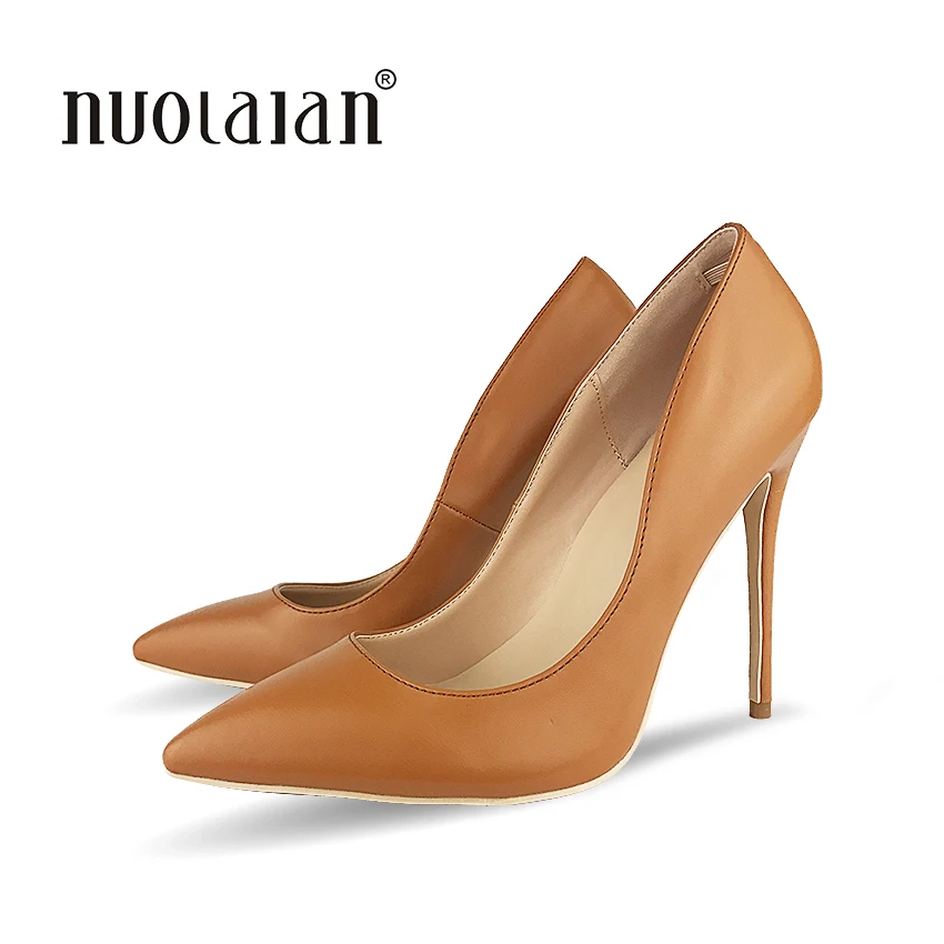 Женские туфли лодочки на высоком каблуке коричневого цвета с острым носком|high heel