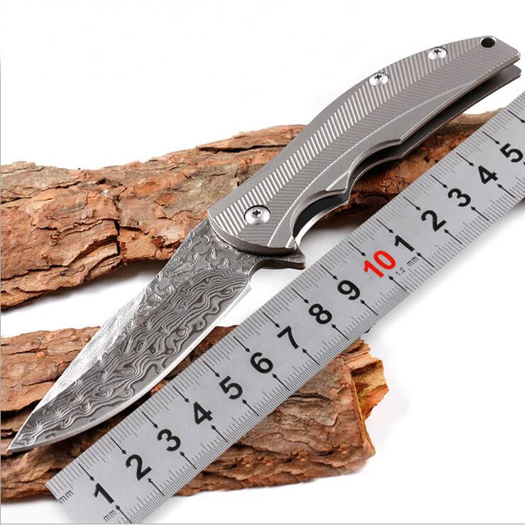 New Ball Bearing Open Flipper Folding Knife Damascus Steel Drop Point Blade TC4 Titanium Alloy Handle EDC Pocket Knives | Инструменты