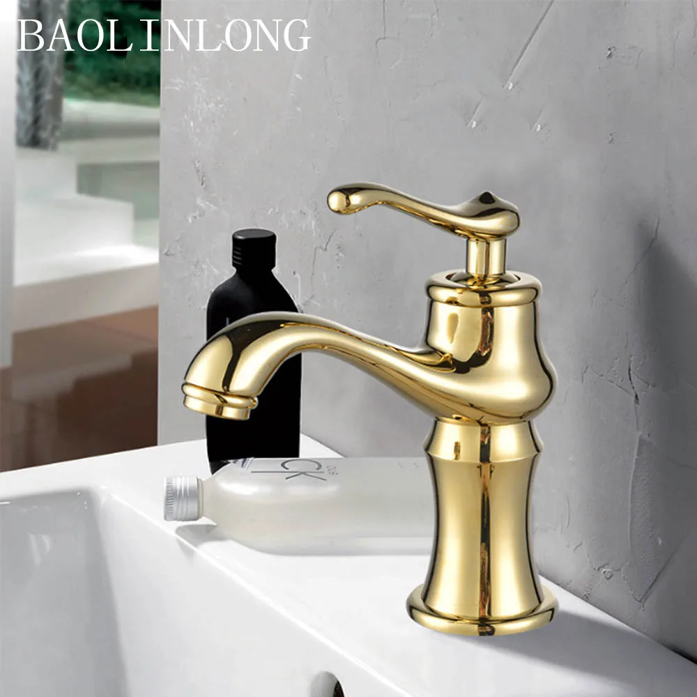 Плакированный золотой Латунный смеситель для раковины ванной комнаты Смеситель