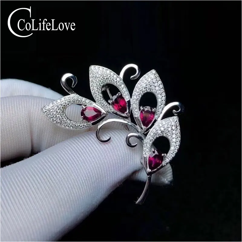 Ювелирные изделия colife 925 серебряная брошь с драгоценным камнем 4 шт. натуральный пироп брошь для вечерние ювелирные изделия из стерлингового серебра