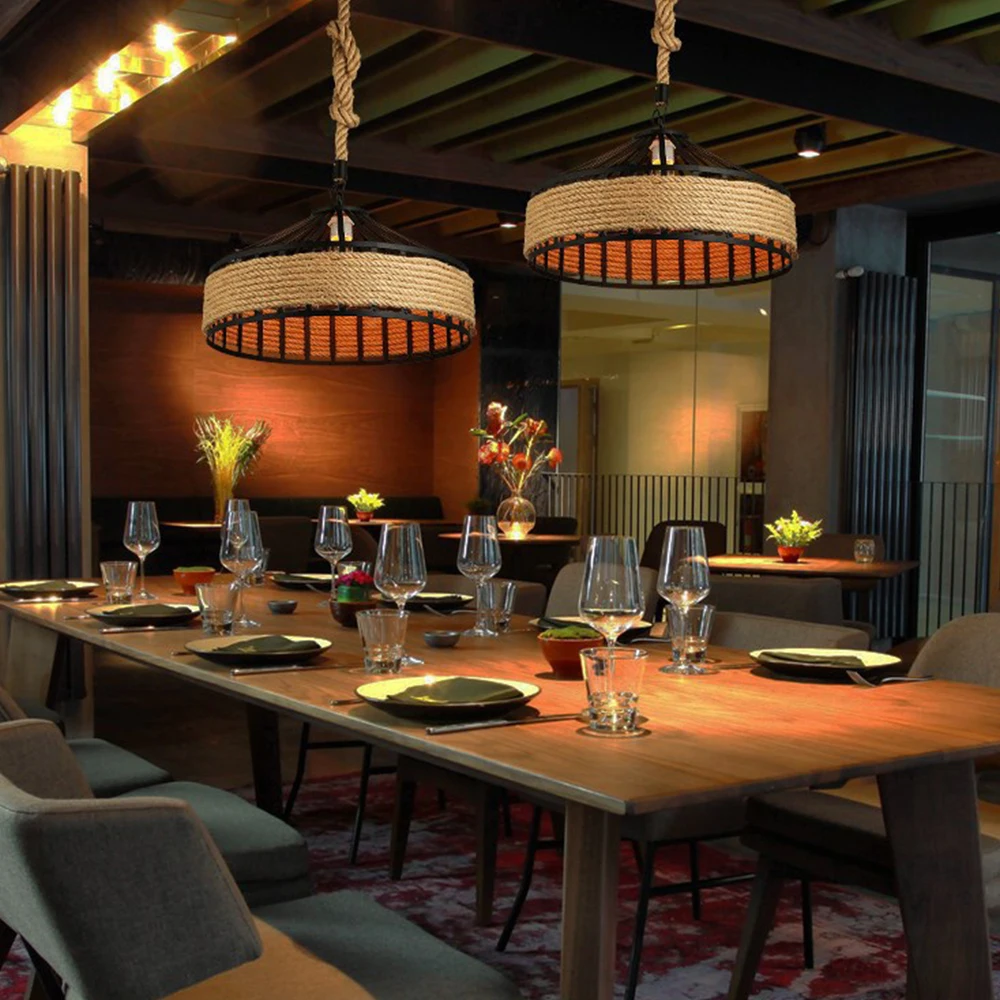 Светодиодный подвесной светильник в стиле лофт винтажный из пеньковой веревки