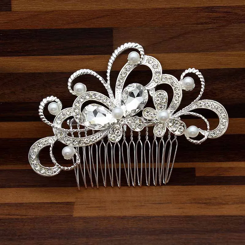 butterfly comb Хрустальная бабочка головной убор для невесты жемчужная расческа для волос заколка для волос цветок невесты головной убор для женщин Свадебные аксессуары - Окраска металла: butterfly comb