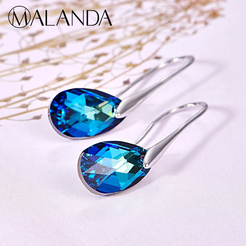MALANDA, серьги в форме капли воды для женщин, новая мода, кристалл от SWAROVSKI, серебряный цвет, подвеска, висячие серьги, ювелирное изделие, подарок для девочек