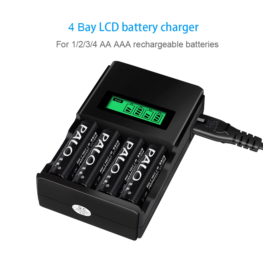 PALO 4 шт. AA 3000mAh перезаряжаемые батареи+ умное зарядное устройство Быстрое ЖК-зарядное устройство для AA AAA NIMH NICD Reachargeable батарея