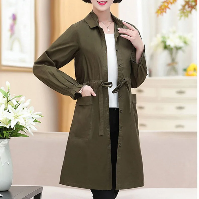 Large size Mother spring and autumn dress noble thin coat middle-aged women's temperament long trench PXOS75AJ132 | Женская одежда
