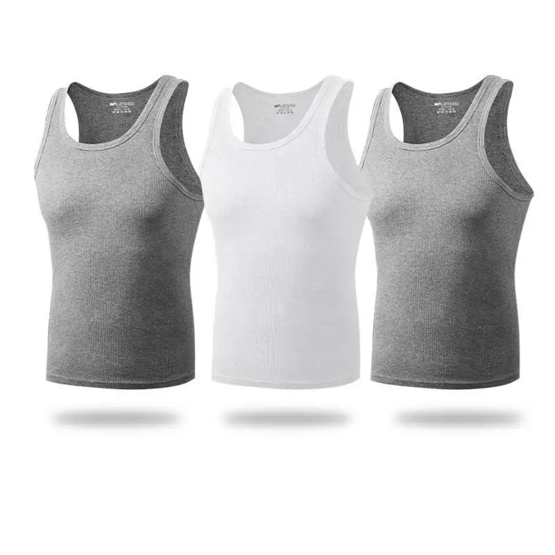 2 grey 1 white Мужская хлопчатобумажная майка без рукавов, майка из хлопка, бесшовное нижнее белье, одежда для фитнеса, тренажерного зала - Цвет: 2 grey 1 white