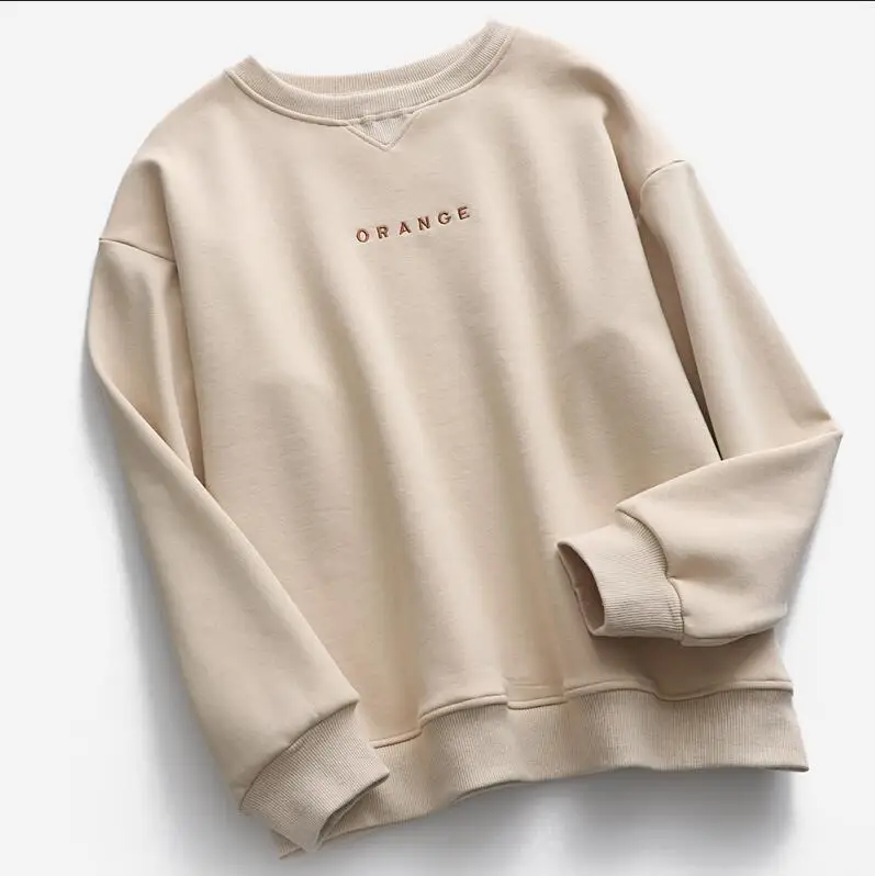 Ordifree Autumn Winter Women Hoodies and Sweatshirt Warm Fleece Letter Print Casual Sweatshirt Pullover - Цвет: Apricot Fleece