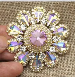 light purple 55 мм Красочные цветок круглой формы пришить стразы с золотой коготь Установка Стразы пуговицы для одежды платье украшения - Цвет: light purple